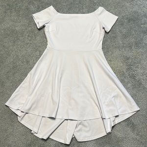 Women’s Off The Shoulder Short Sleeve High Low Cocktail Skater White Dress